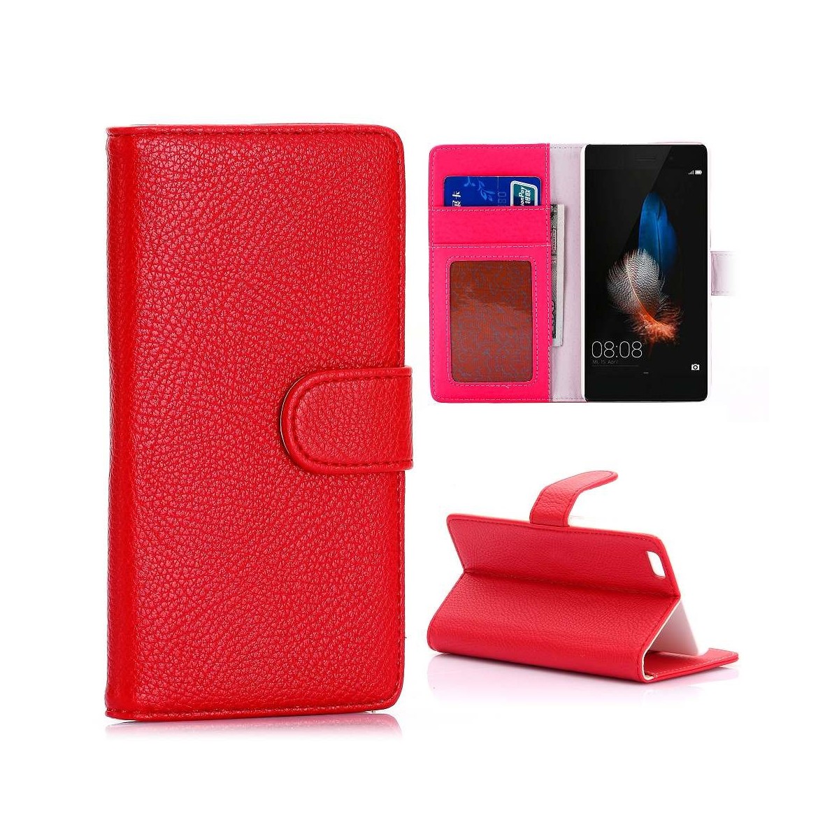 Etui Huawei P8 Lite Portecartes Rouge - Crazy Kase