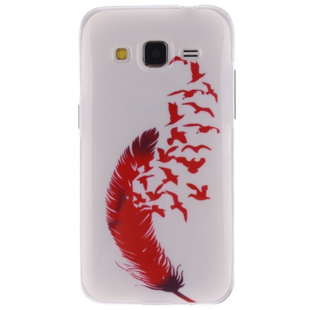 Coque Galaxy Core Prime motif Plume et Oiseaux Rouge Silicone - Crazy Kase