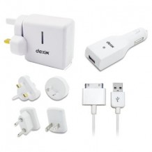 Pack Chargeur Secteur de Voyage + Chargeur Allume Cigare + Câble USB + Adaptateurs Universels Dexim DPA017 Blanc