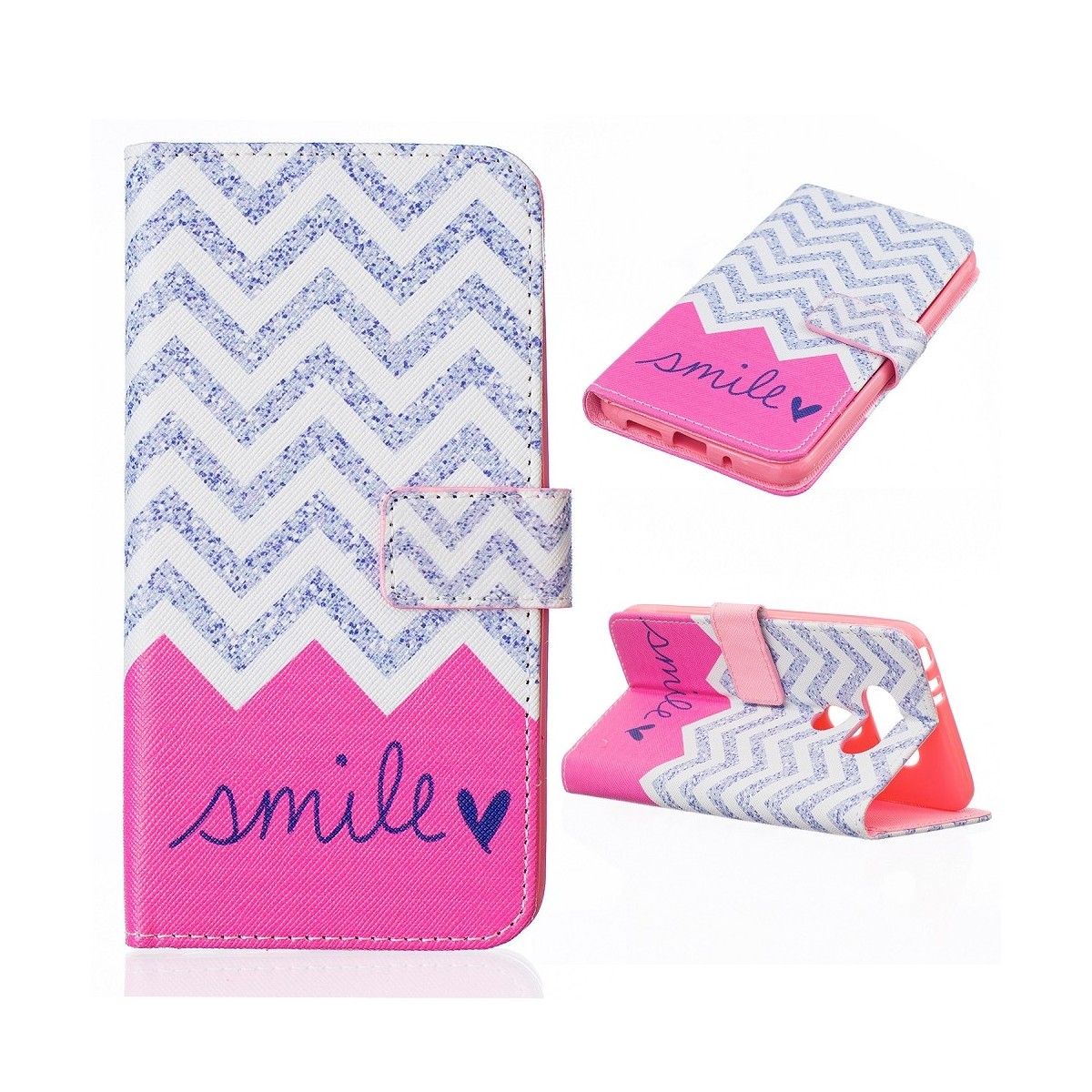 Etui LG G5 motif Smile Rose et Gris - Crazy Kase