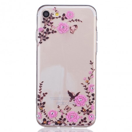 Coque iPhone 7 Transparente souple motif papillons et fleures - Crazy Kase