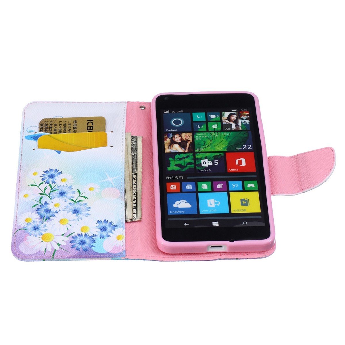 Etui Microsoft Lumia 640 motif Bouquet de Fleurs et Papillon Bleu - Crazy Kase
