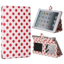 Etui cuir motif pois rouge fond blanc pour Apple iPad Mini