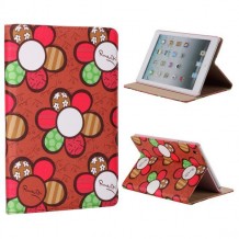 Etui cuir motif happy flowers fond rouge pour Apple iPad Mini