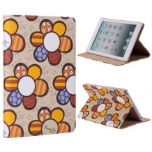 Etui cuir motif happy flowers fond crème pour Apple iPad Mini