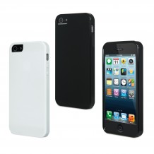 2 coques Muvit minigel glossy noir et blanc pour Apple iPhone 5 + film de protection