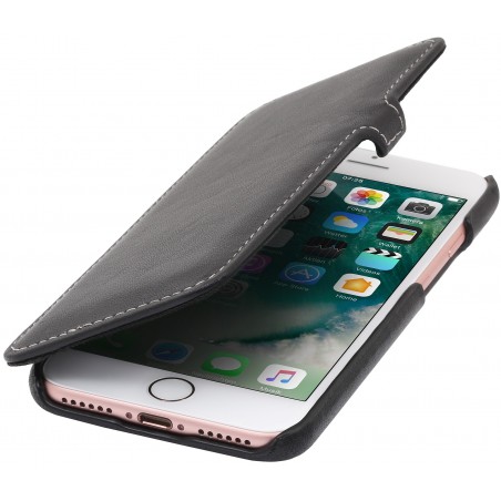 Etui iPhone 7 book type noir nappa en cuir véritable - Stilgut
