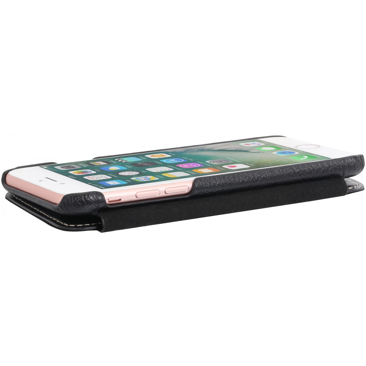 Etui iPhone 7 book type noir en cuir véritable sans clip de fermeture - Stilgut