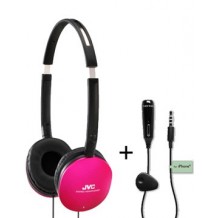 Casque stéréo JVC S155-B Jack 3.5 mm rose avec adaptateur