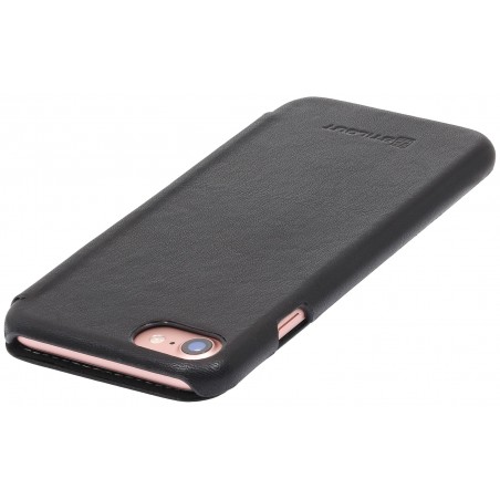 Etui iPhone 7 book type noir nappa en cuir véritable sans clip de fermeture - Stilgut