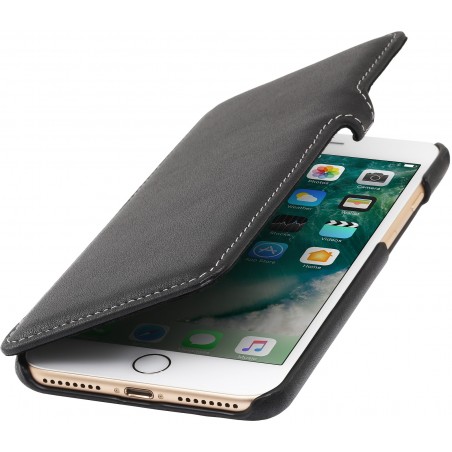 Etui iPhone 7 Plus book type noir nappa en cuir véritable - Stilgut