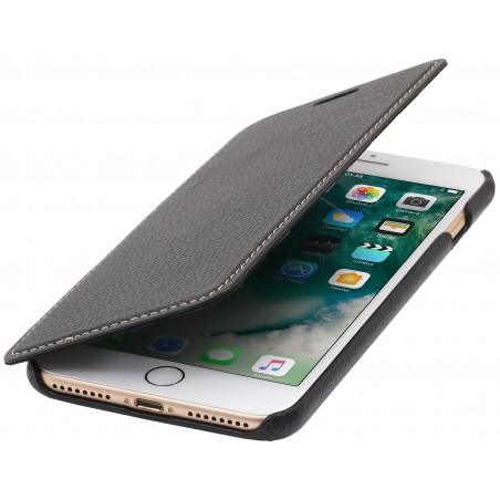 Etui iPhone 7 Plus book type noir en cuir véritable sans clip de fermeture - Stilgut
