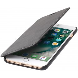 Etui iPhone 7 Plus book type noir nappa en cuir véritable sans clip de fermeture - Stilgut