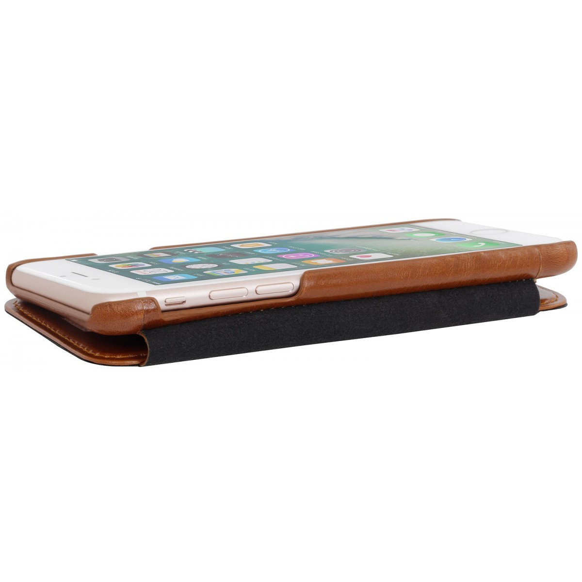 Etui iPhone 7 book type Cognac en cuir véritable sans clip de fermeture - Stilgut