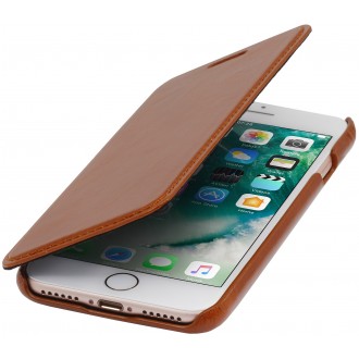 Etui iPhone 7 book type Cognac en cuir véritable sans clip de fermeture - Stilgut