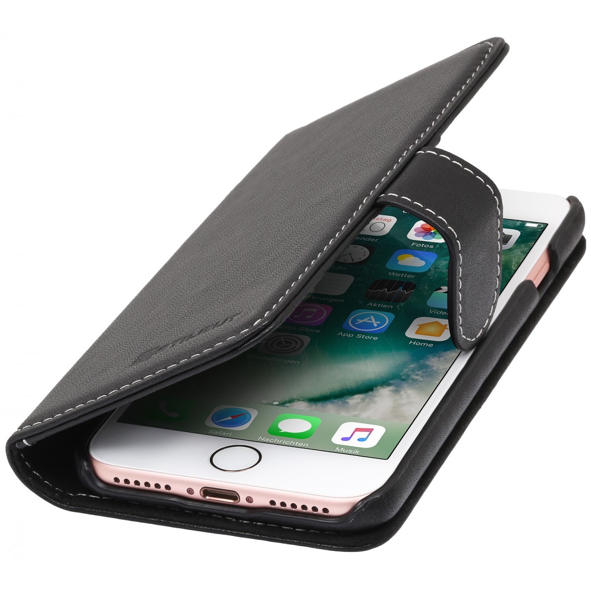 Etui iPhone 7 Portecartes Noir Nappa en cuir véritable - Stilgut