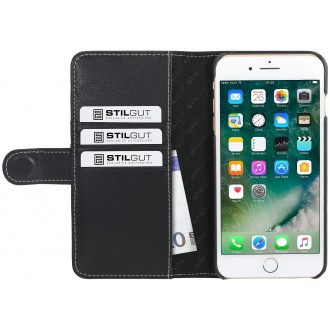 Etui iPhone 7 Plus Porte-cartes noir nappa en cuir véritable - Stilgut