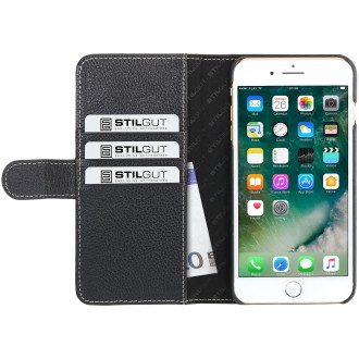 Etui iPhone 7 Plus Porte-cartes grainé noir en cuir véritable - Stilgut