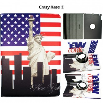 Etui iPad Air rotatif 360° motif Drapeau USA et Statue de la Liberté  - Crazy Kase
