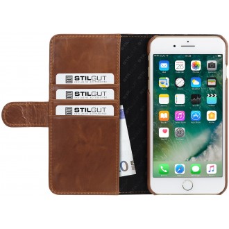Etui iPhone 7 Plus Porte-cartes cognac en cuir véritable - Stilgut