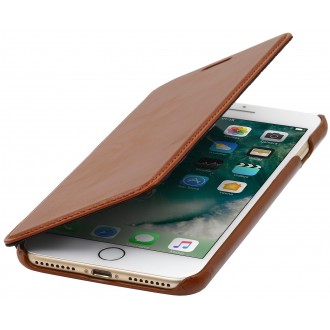 Etui iPhone 7 Plus book type cognac en cuir véritable sans clip de fermeture - Stilgut