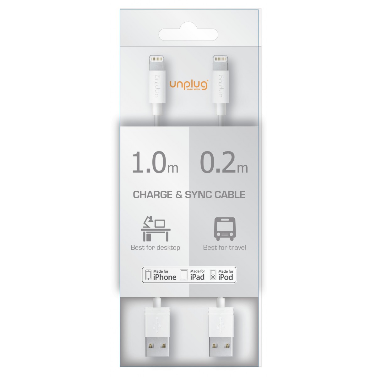 Pack de 2 Câbles USB vers Lightning Blanc 1m et 20cm - Unplug