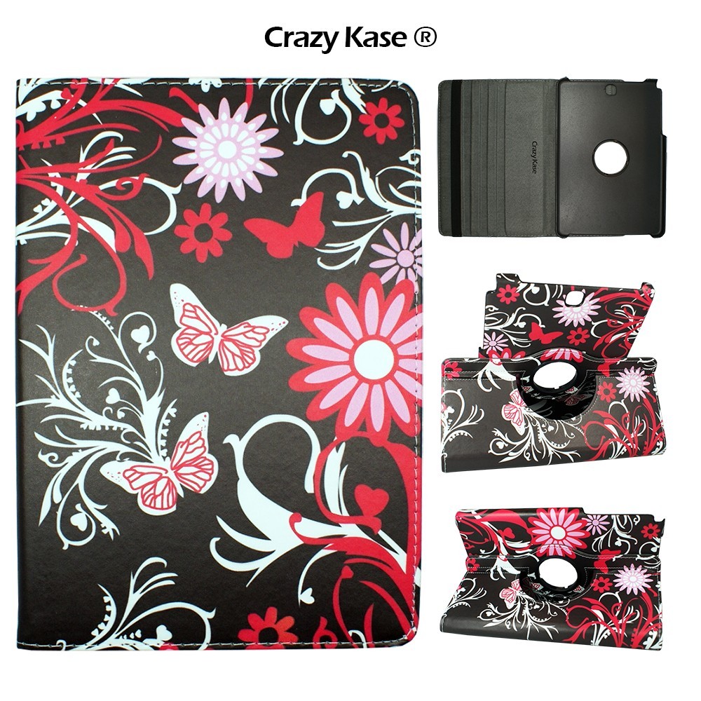 Etui Samsung Galaxy Tab A 9.7 Rotatif 360° motif Papillons et Fleurs - Crazy Kase