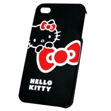 Coque Arrière licence Hello Kitty noire et rouge pour Apple iPhone 4/4S