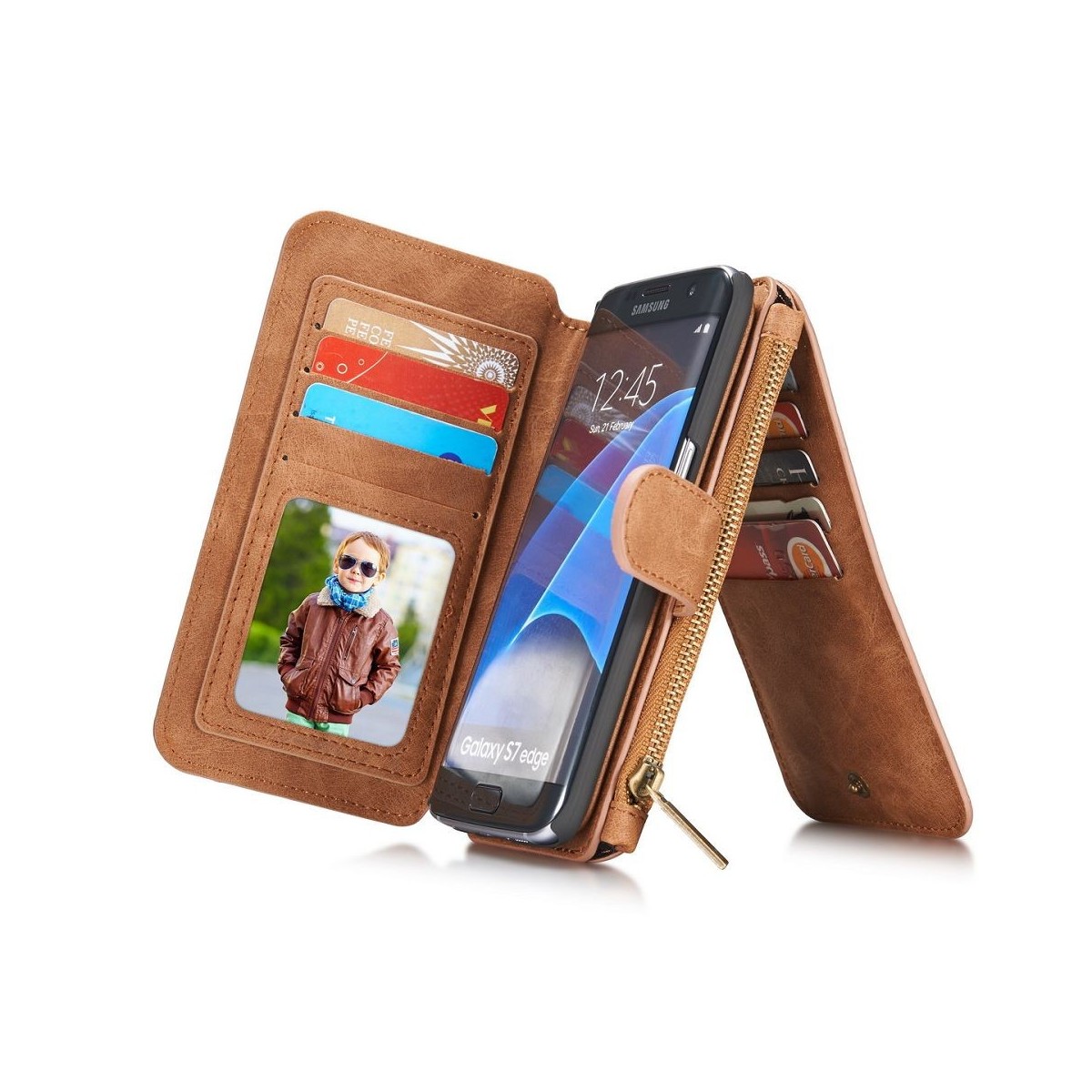 Etui Samsung Galaxy S7 Edge Portefeuille multifonctions Marron - CaseMe