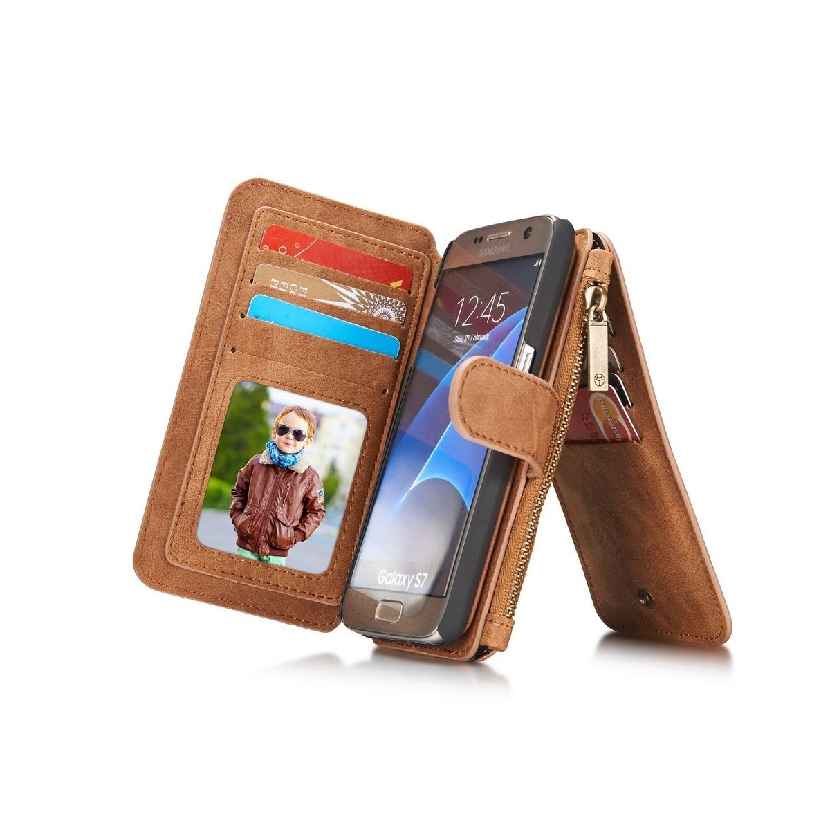 Etui Samsung Galaxy S7 Portefeuille multifonctions Marron- CaseMe