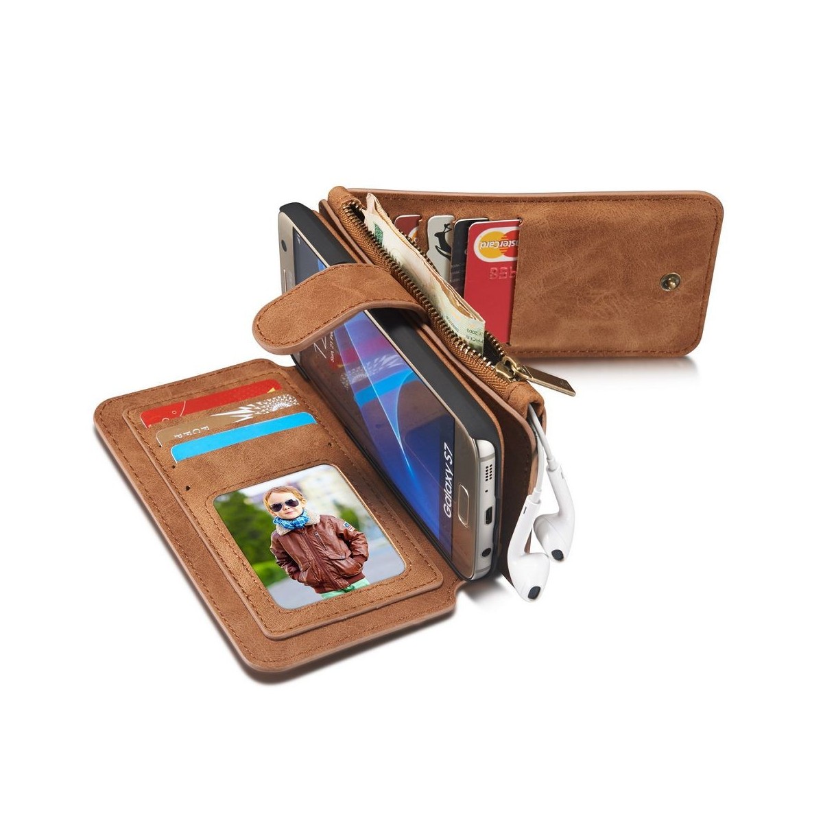 Etui Samsung Galaxy S7 Portefeuille multifonctions Marron- CaseMe