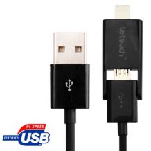 Câble multifonction double branchement lightning et micro USB noir