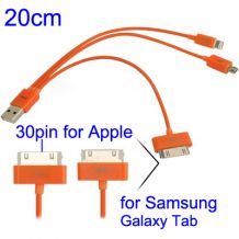 Câble USB orange 4 fonctions: iPhone, nouvel iPhone, Micro USB et Galaxy Tab