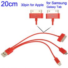 Câble USB rouge 4 fonctions: iPhone, nouvel iPhone, Micro USB et Galaxy Tab