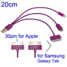 Câble USB violet 4 fonctions: iPhone, nouvel iPhone, Micro USB et Galaxy Tab