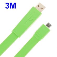 Câble extra long et plat micro USB longueur 3 mètres vert