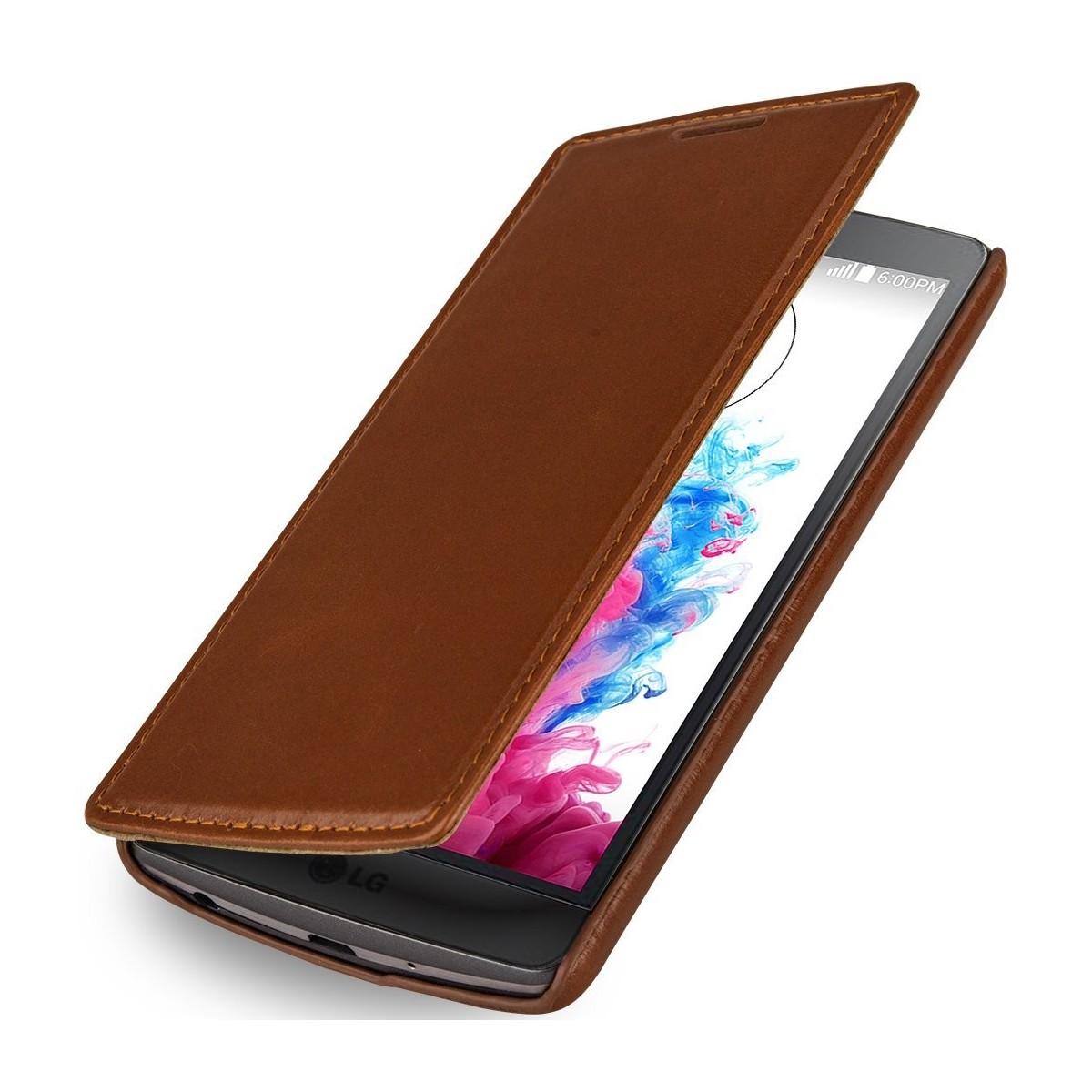 Etui LG G3s Book Type sans clip en cuir véritable cognac  - Stilgut
