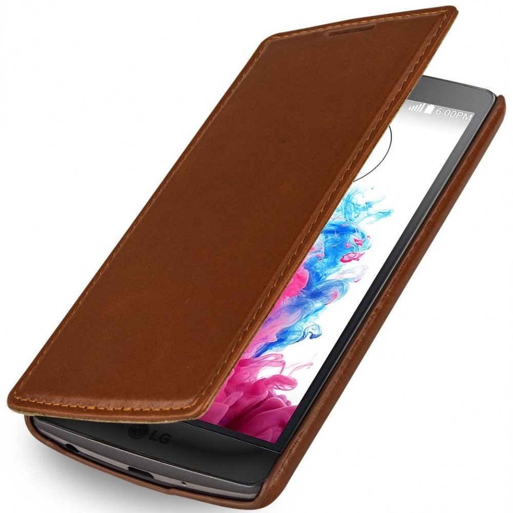 Etui LG G3s Book Type sans clip en cuir véritable cognac  - Stilgut