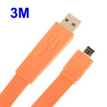 Câble extra long et plat micro USB longueur 3 mètres orange