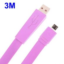 Câble extra long et plat micro USB longueur 3 mètres violet