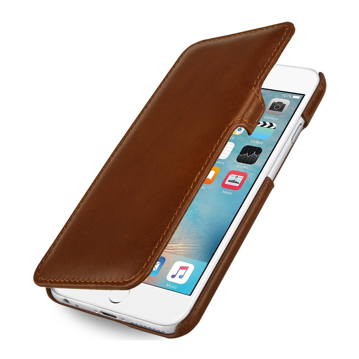Etui iPhone 6 Plus Book Type en cuir véritable cognac- Stilgut