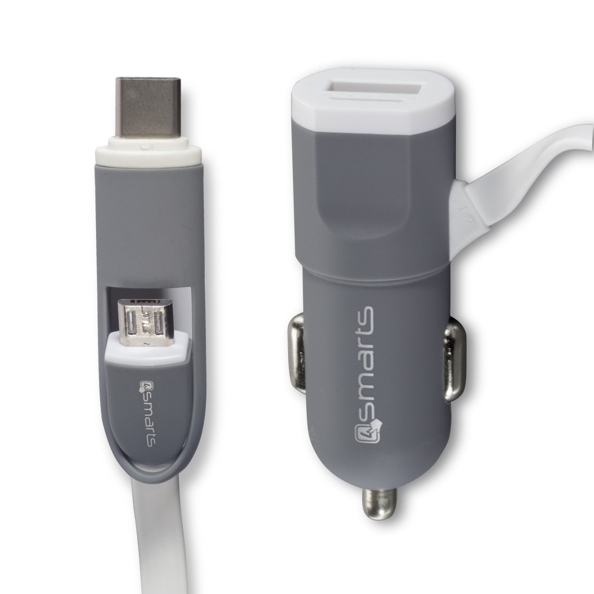 Chargeur allume-cigare 2 en 1 USB Gris - 4smarts