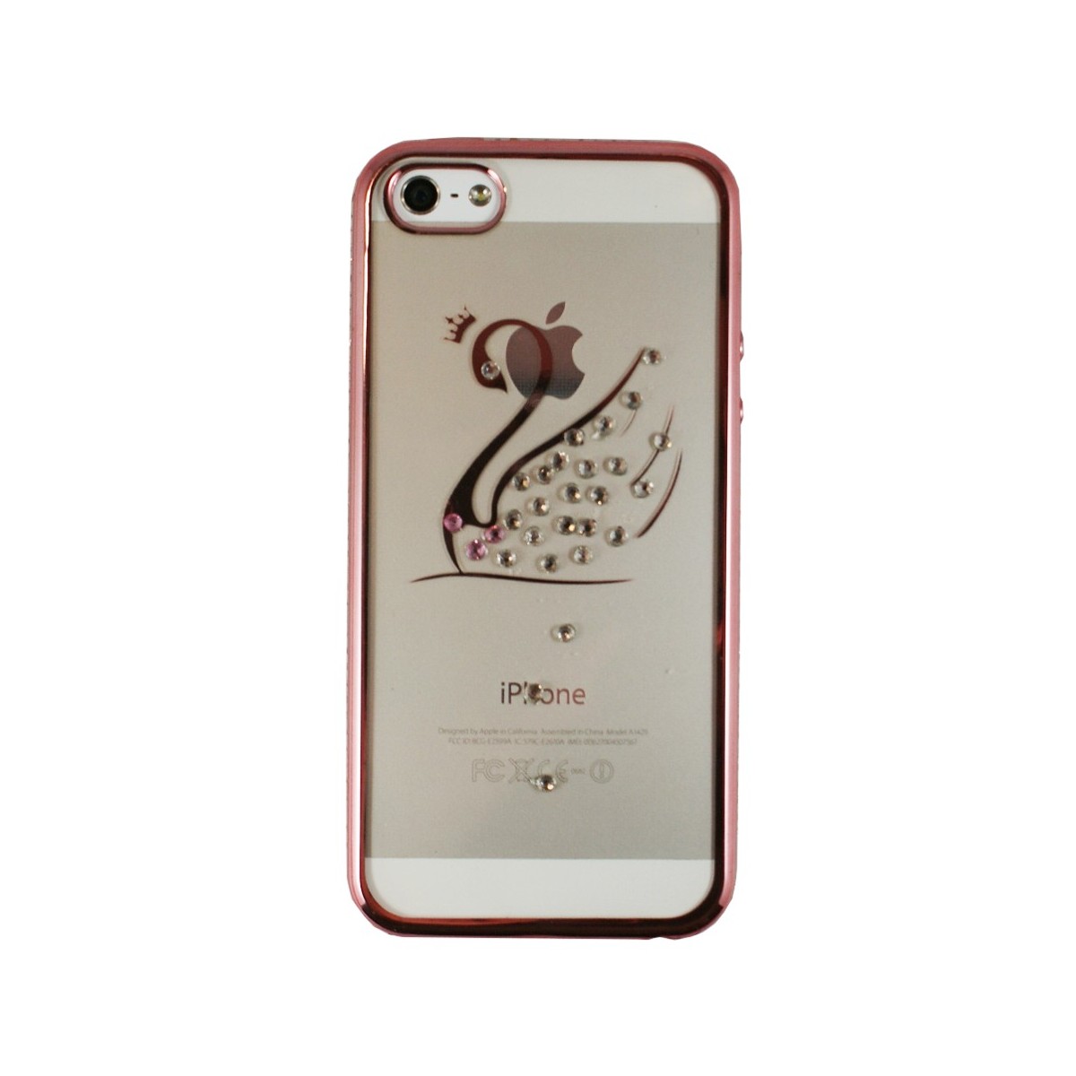 Coque iPhone SE / 5S / 5 Transparente souple contour rose motif Cygne et Strass + Verre trempé - Crazy Kase