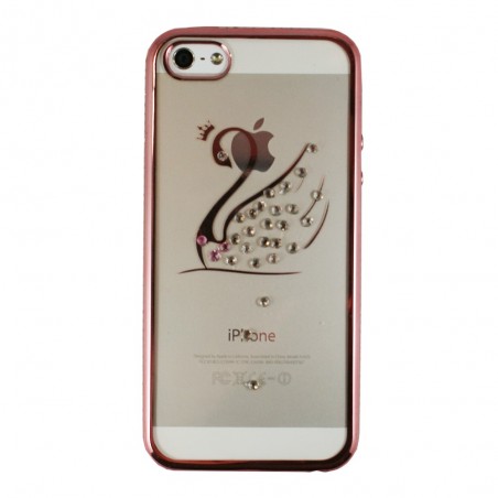 Coque iPhone SE / 5S / 5 Transparente souple contour rose motif Cygne et Strass + Verre trempé - Crazy Kase