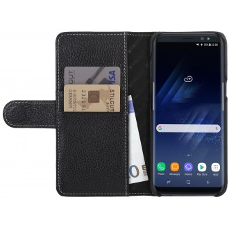 Etui Samsung S8 Porte-cartes grainé noir en cuir véritable - Stilgut