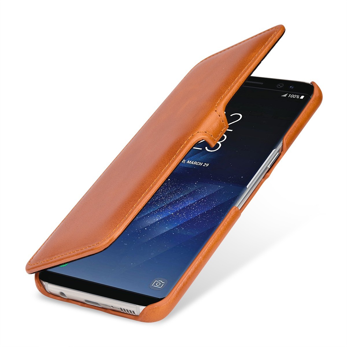 Etui Galaxy S8 Plus book type cognac en cuir véritable - Stilgut