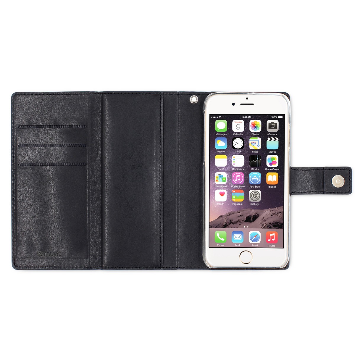 Etui iPhone 7 Porte-cartes Noir et coque aimantée - Muvit