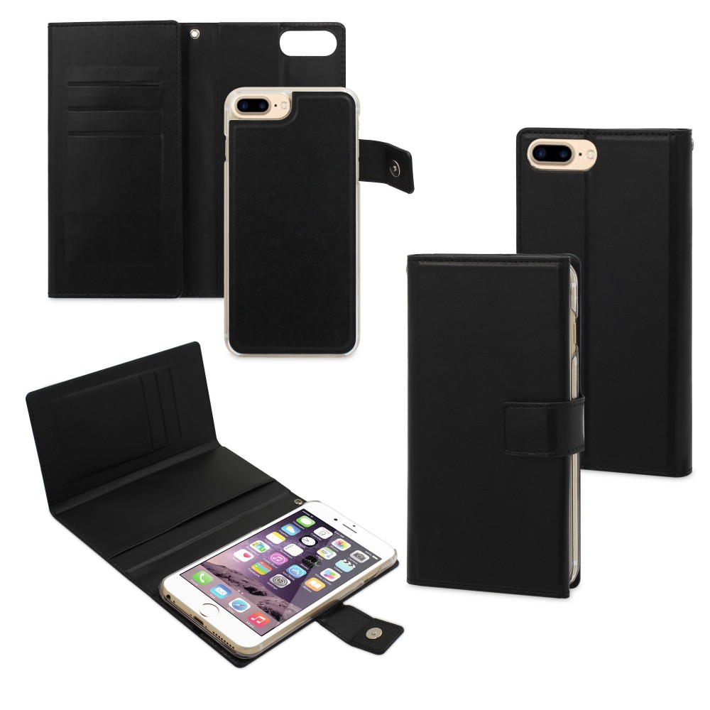Etui iPhone 7 Porte-cartes Noir et coque aimantée - Muvit