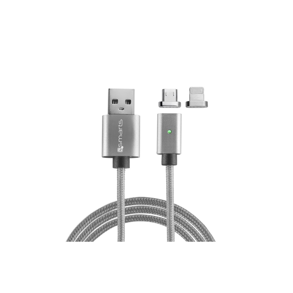Câble USB vers connecteurs Lightning et Micro USB magnétiques Gris 1 mètre - 4smarts
