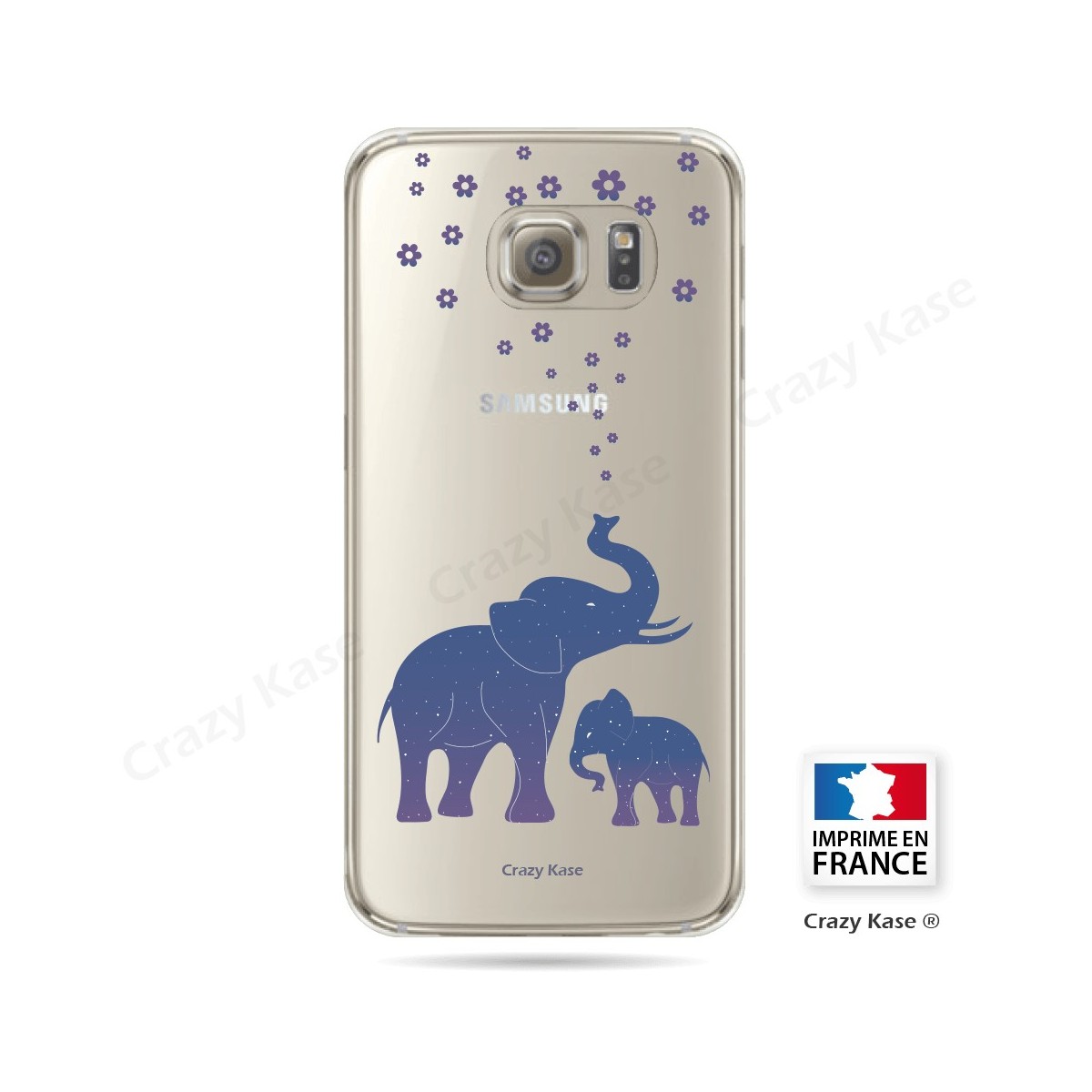 Coque Galaxy S6 Edge Transparente et souple motif Eléphant Bleu - Crazy Kase
